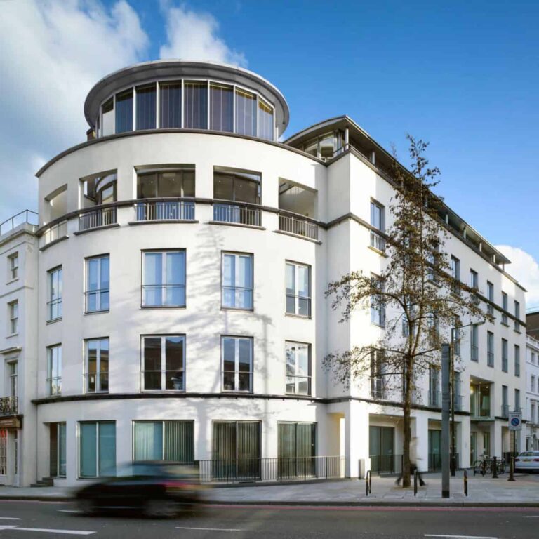 Corner view of 10 Lower Grosvenor Place building exterior facade